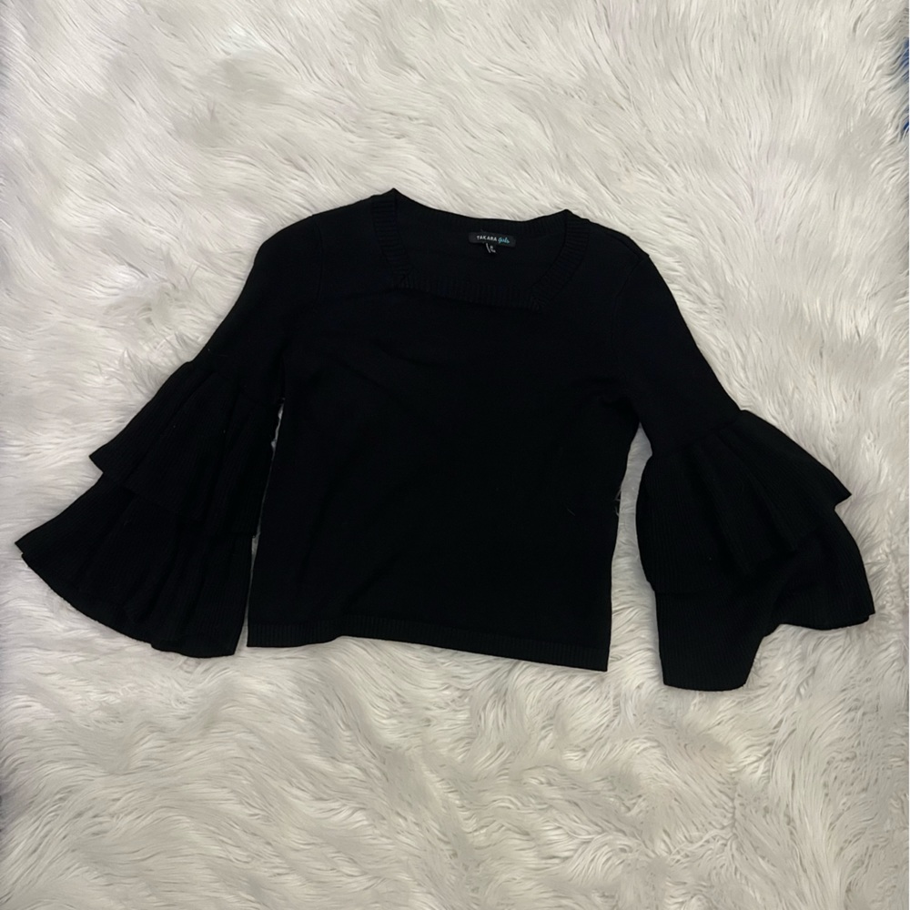 Takara Girls bell sleeve sweater; black; size M (girls)